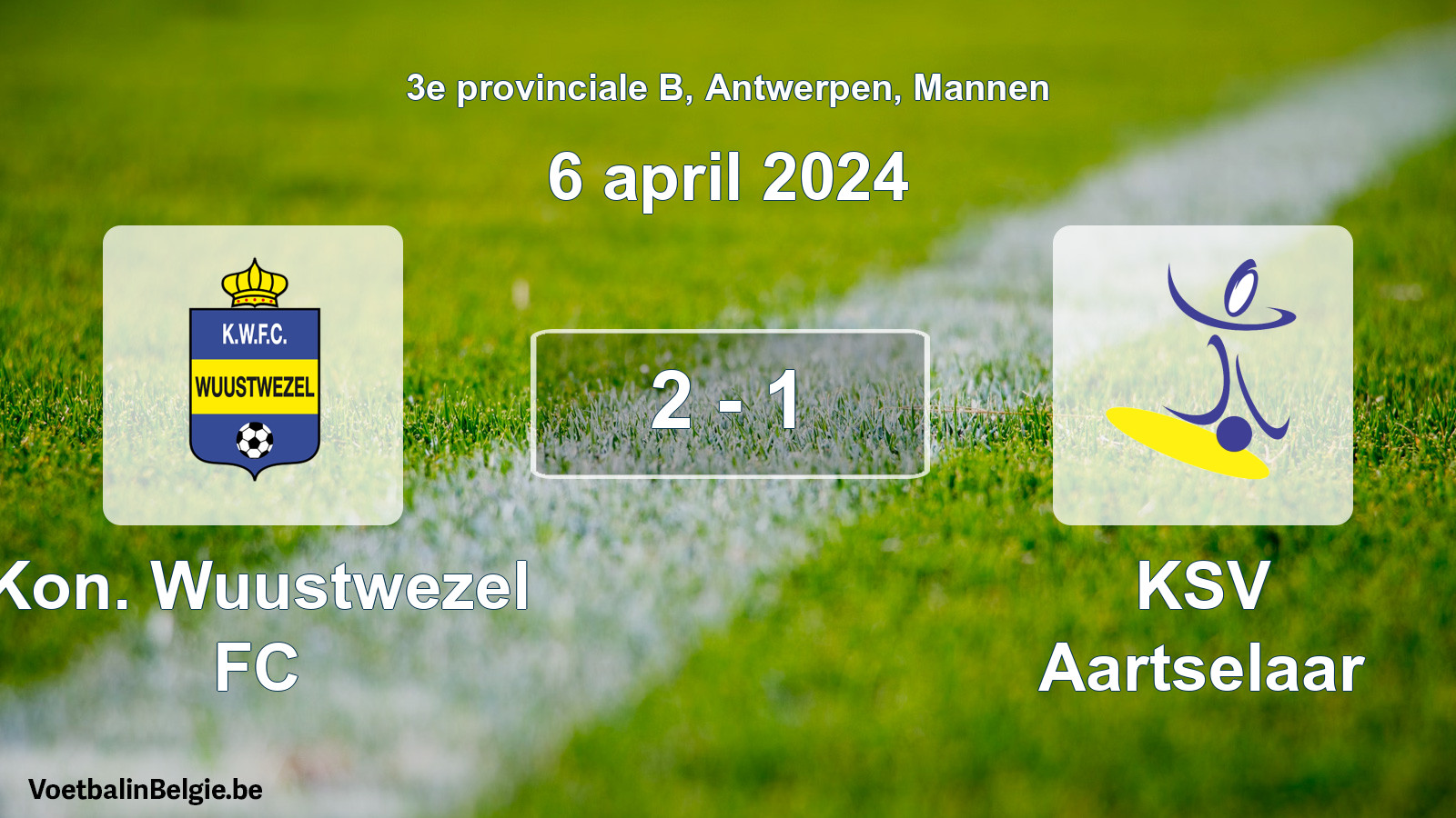 Gespeelde wedstrijd mannenvoetbal: Kon. Wuustwezel FC - KSV Aartselaar 2 - 1 (6 april 2024)