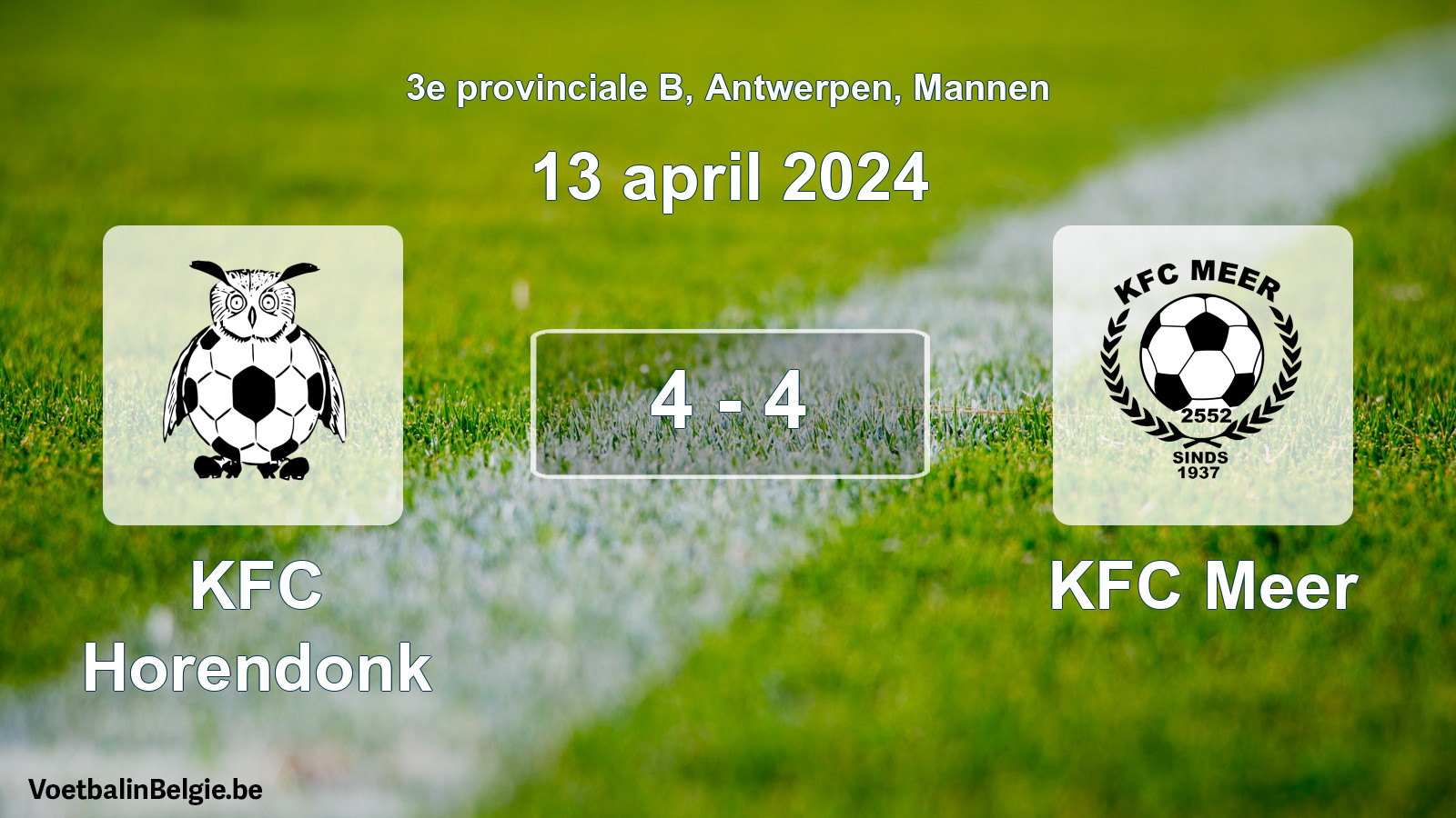 Gespeelde wedstrijd mannenvoetbal: KFC Horendonk - KFC Meer 4 - 4 (13 april 2024)