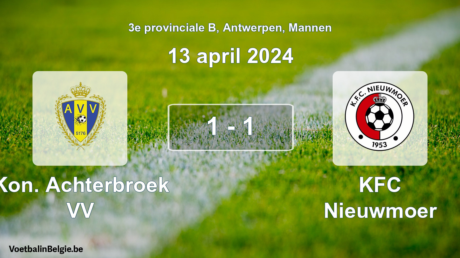 Gespeelde wedstrijd mannenvoetbal: Kon. Achterbroek VV - KFC Nieuwmoer 1 - 1 (13 april 2024)