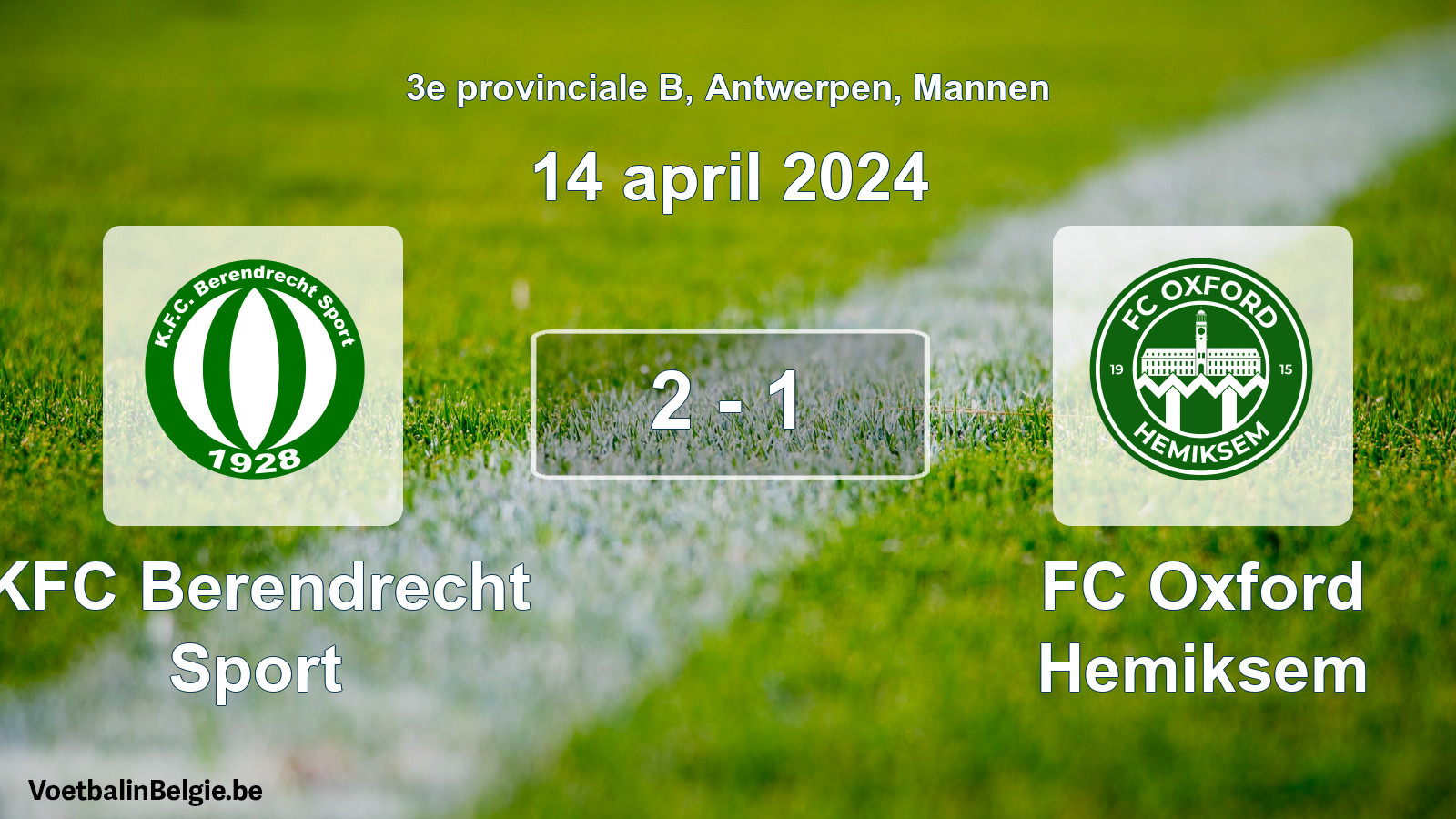 Gespeelde wedstrijd mannenvoetbal: KFC Berendrecht Sport - FC Oxford Hemiksem 2 - 1 (14 april 2024)