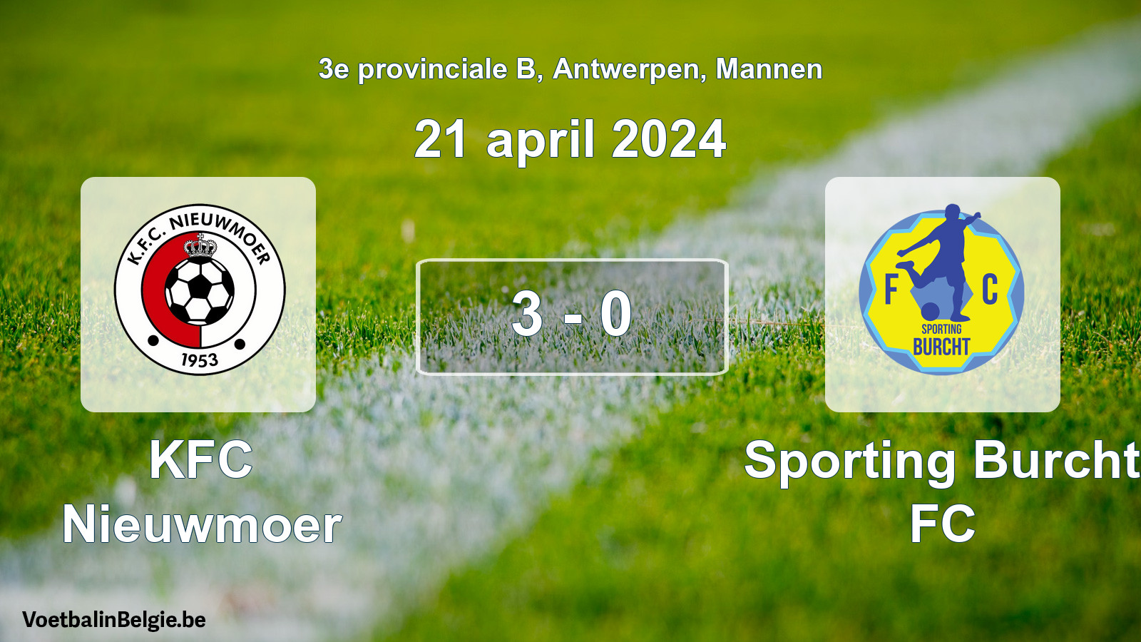 Gespeelde wedstrijd mannenvoetbal: KFC Nieuwmoer - Sporting Burcht FC 3 - 0 (21 april 2024)