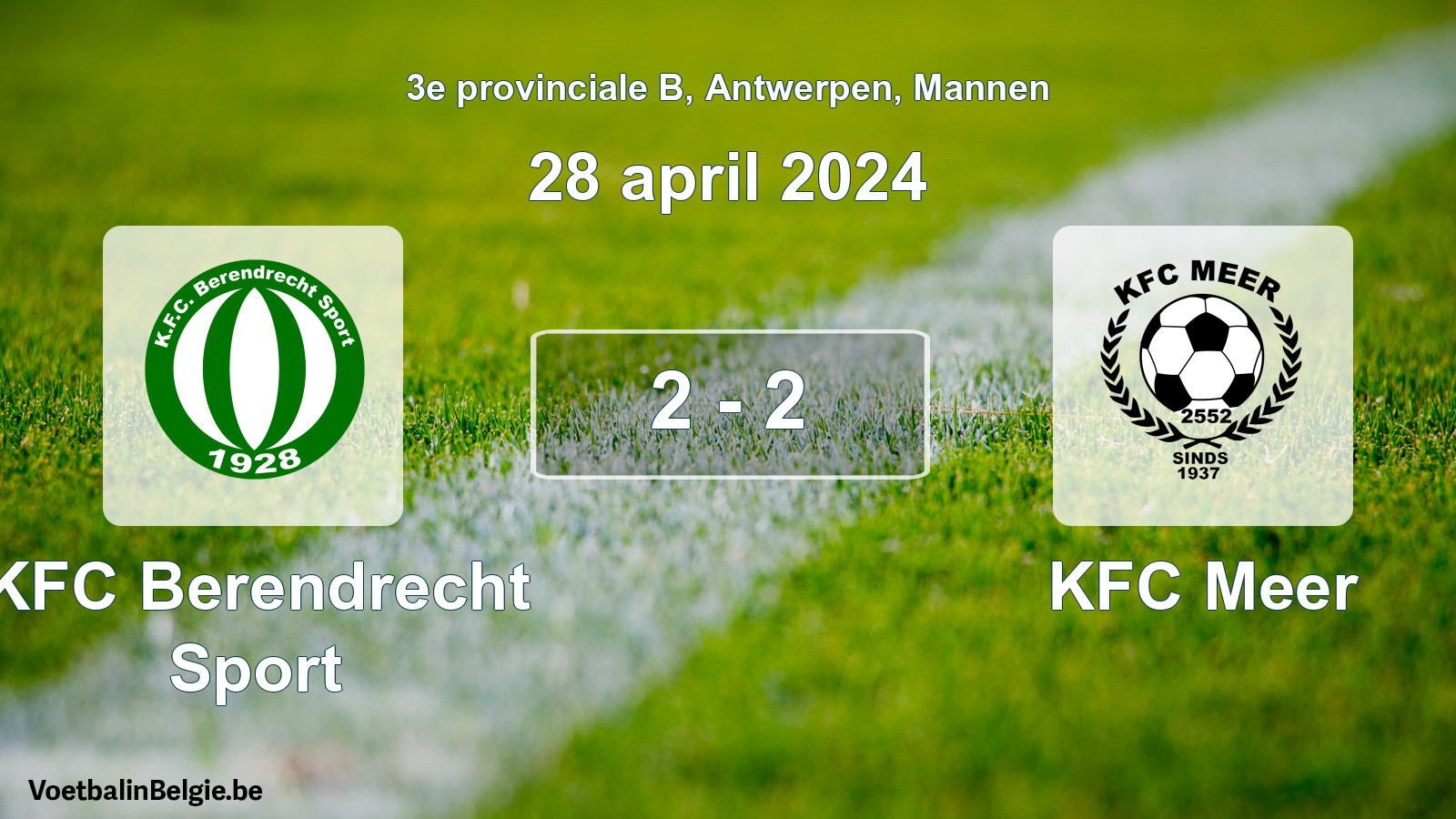 Gespeelde wedstrijd mannenvoetbal: KFC Berendrecht Sport - KFC Meer 2 - 2 (28 april 2024)