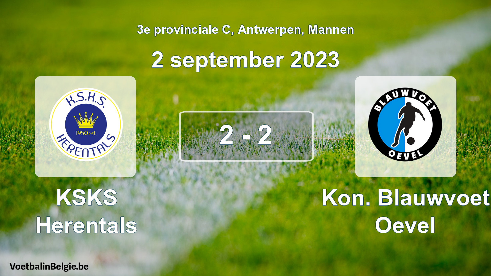 Gespeelde wedstrijd mannenvoetbal: KSKS Herentals - Kon. Blauwvoet Oevel 2 - 2 (2 september 2023)