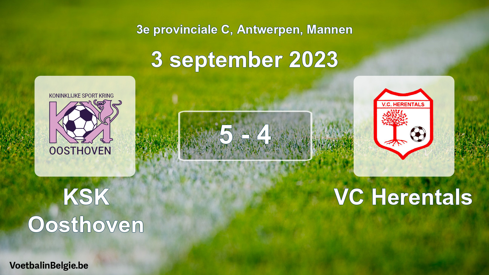 Gespeelde wedstrijd mannenvoetbal: KSK Oosthoven - VC Herentals 5 - 4 (3 september 2023)