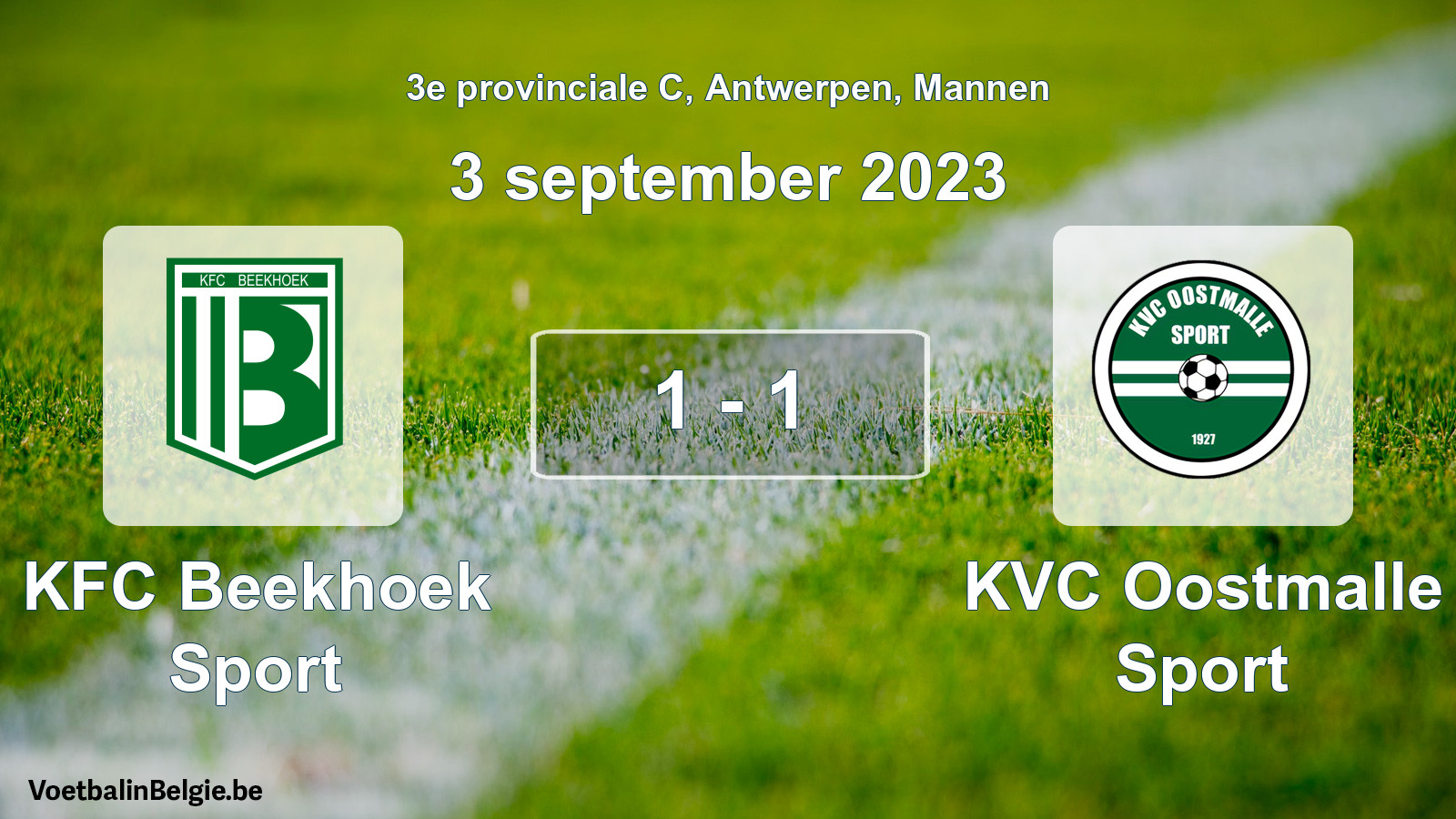 Gespeelde wedstrijd mannenvoetbal: KFC Beekhoek Sport - KVC Oostmalle Sport 1 - 1 (3 september 2023)