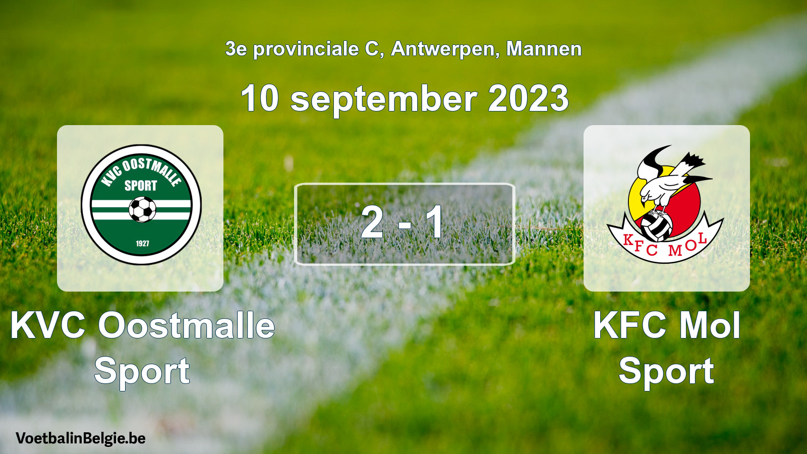 Gespeelde wedstrijd mannenvoetbal: KVC Oostmalle Sport - KFC Mol Sport 2 - 1 (10 september 2023)