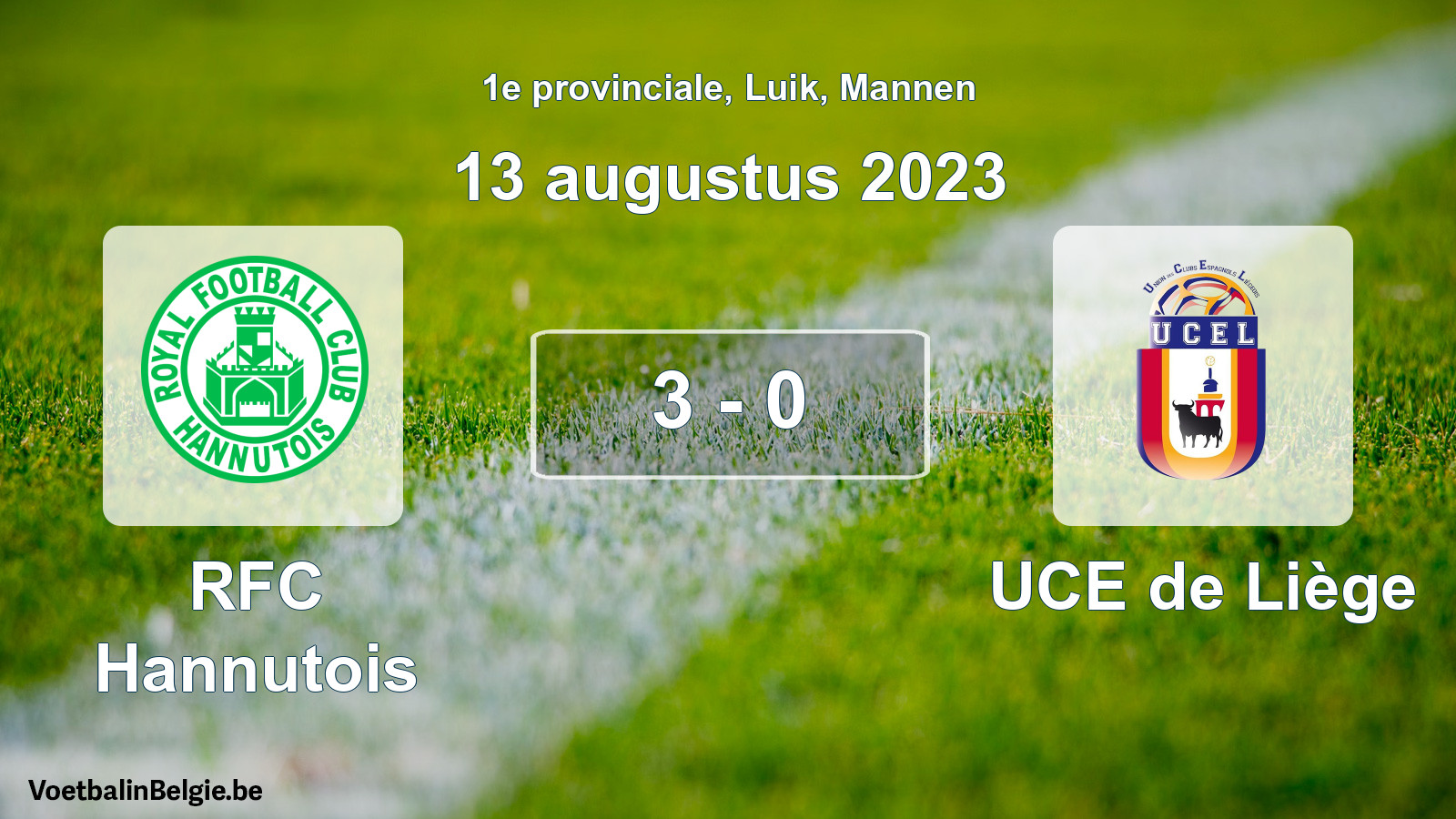 Gespeelde wedstrijd mannenvoetbal: RFC Hannutois - UCE de Liège 3 - 0 (13 augustus 2023)