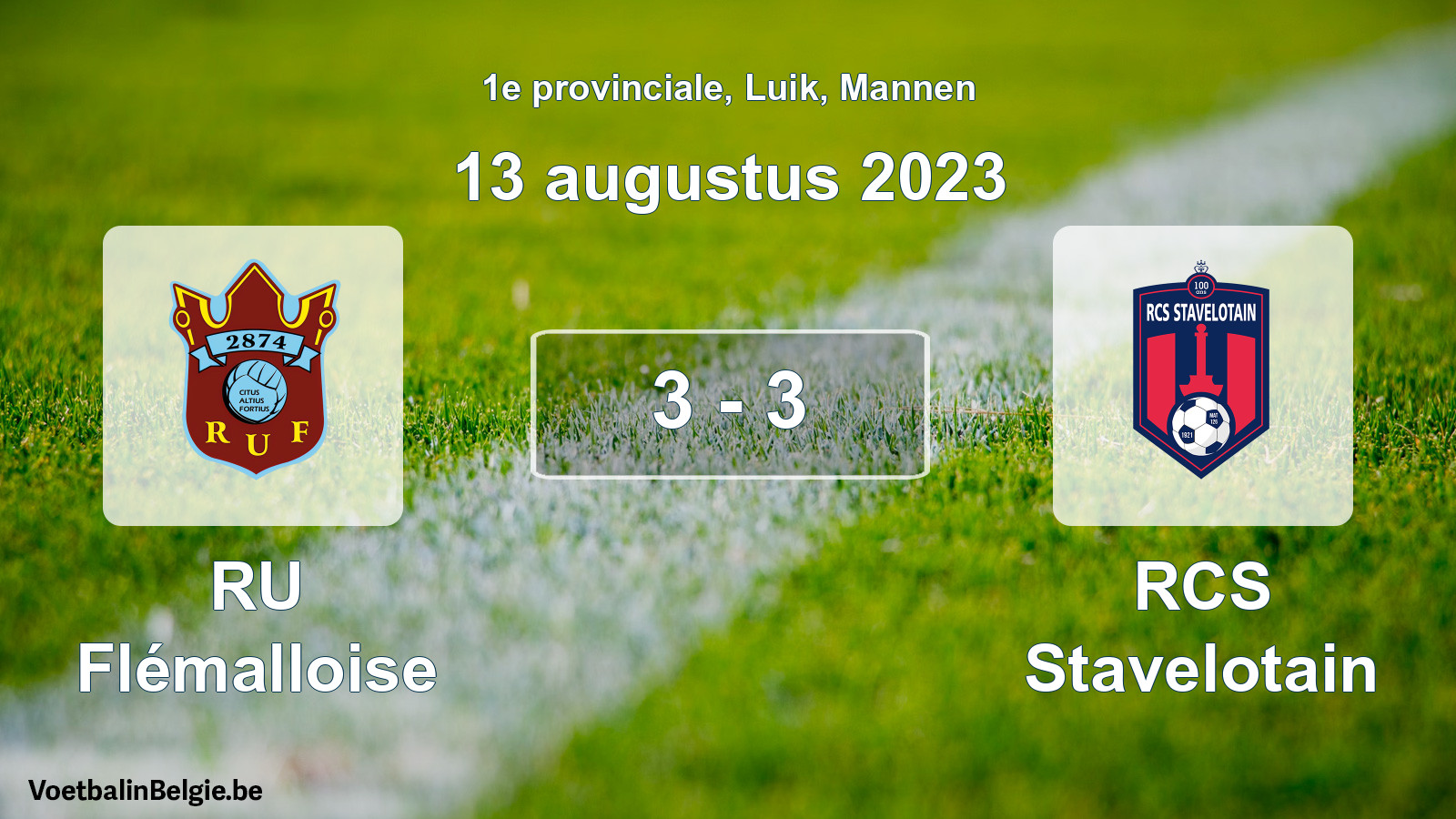 Gespeelde wedstrijd mannenvoetbal: RU Flémalloise - RCS Stavelotain 3 - 3 (13 augustus 2023)