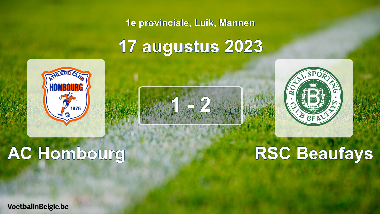 Gespeelde wedstrijd mannenvoetbal: AC Hombourg - RSC Beaufays 1 - 2 (17 augustus 2023)