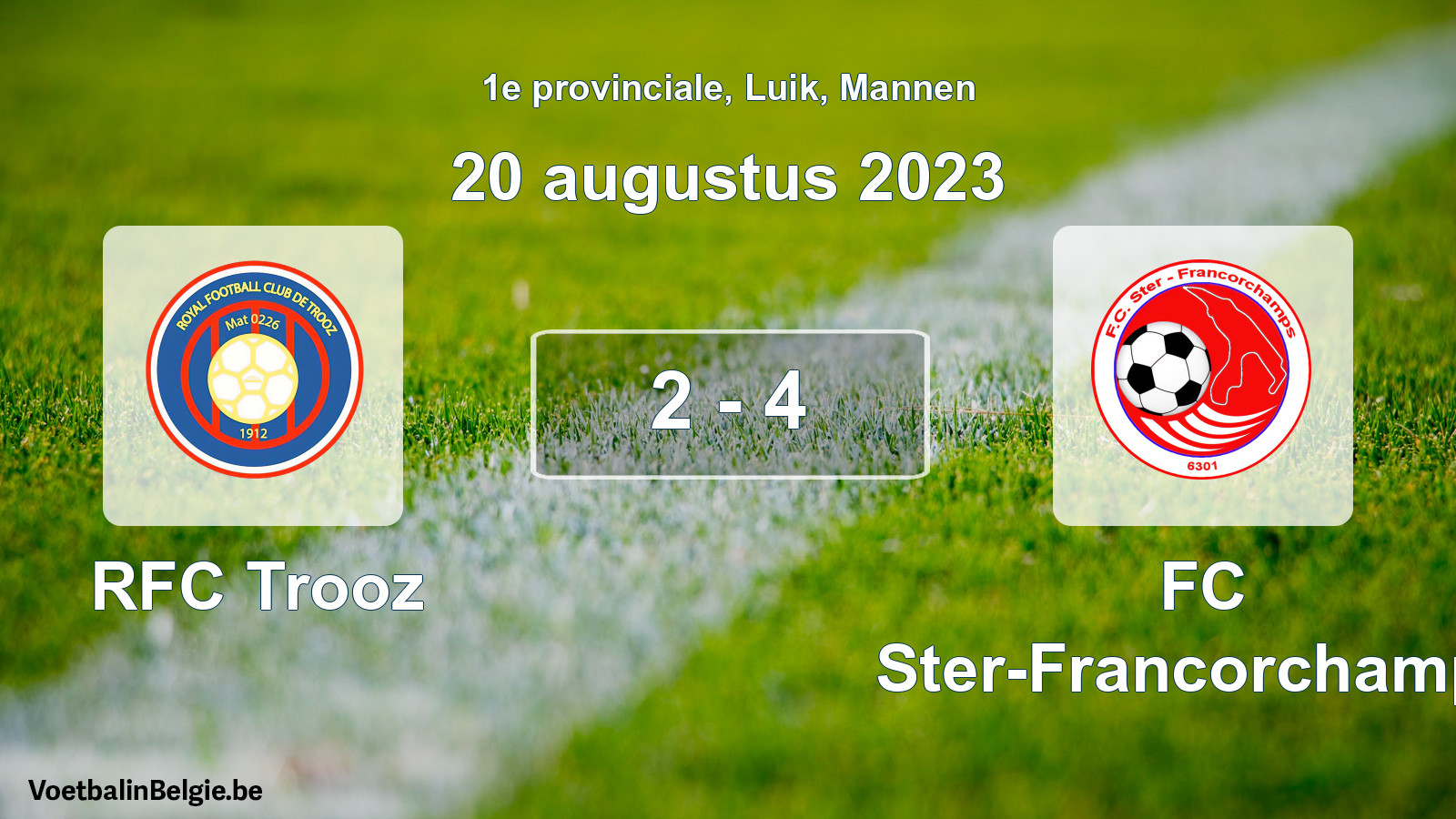 Gespeelde wedstrijd mannenvoetbal: RFC Trooz - FC Ster-Francorchamps 2 - 4 (20 augustus 2023)