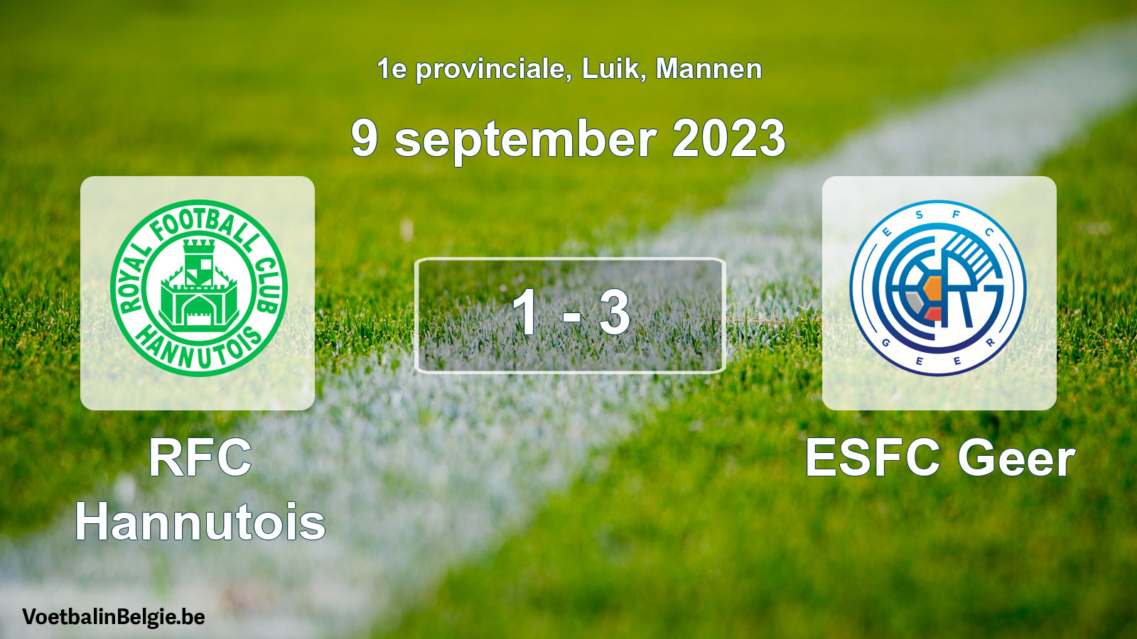 Gespeelde wedstrijd mannenvoetbal: RFC Hannutois - ESFC Geer 1 - 3 (9 september 2023)