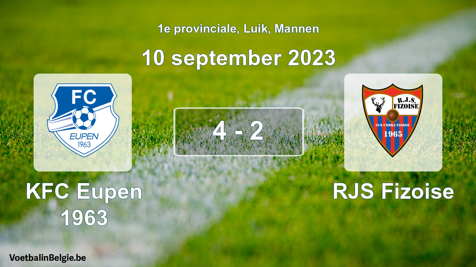 Gespeelde wedstrijd mannenvoetbal: KFC Eupen 1963 - RJS Fizoise 4 - 2 (10 september 2023)