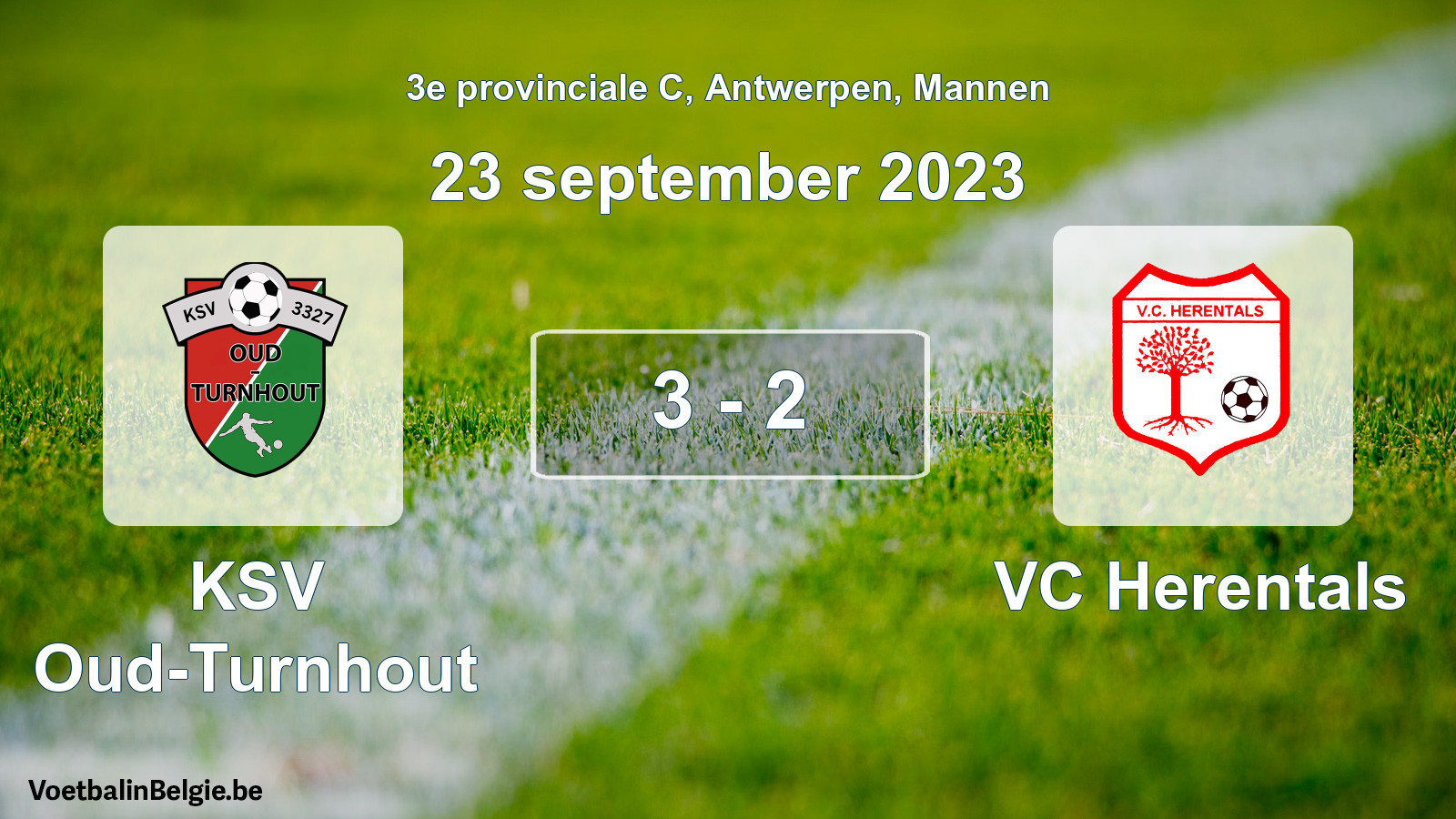 Gespeelde wedstrijd mannenvoetbal: KSV Oud-Turnhout - VC Herentals 3 - 2 (23 september 2023)