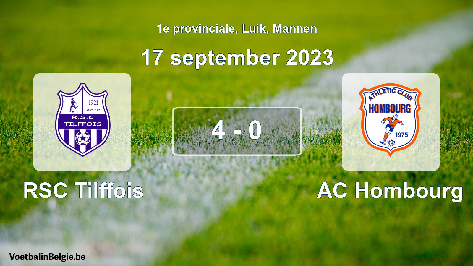 Gespeelde wedstrijd mannenvoetbal: RSC Tilffois - AC Hombourg 4 - 0 (17 september 2023)