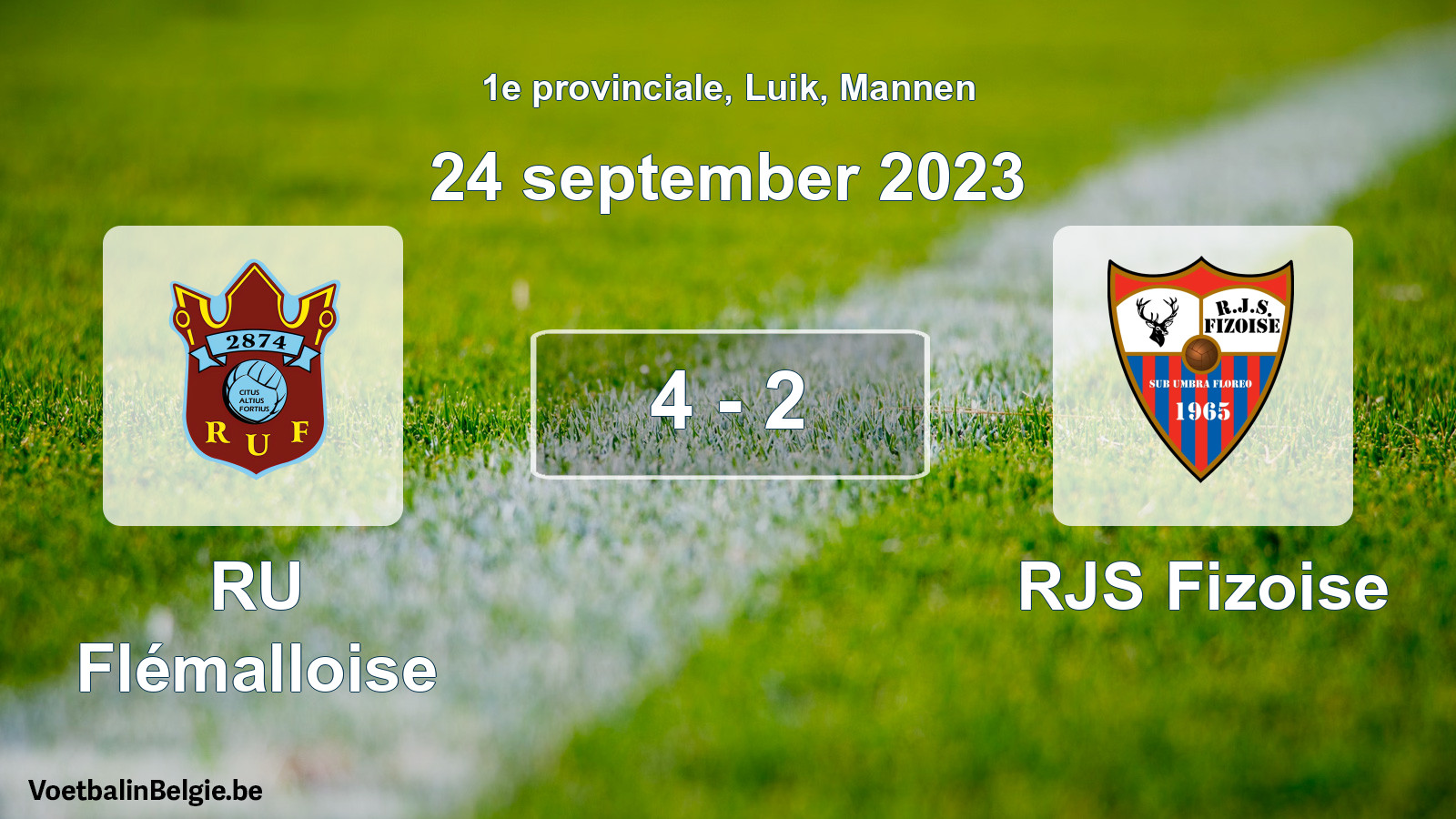 Gespeelde wedstrijd mannenvoetbal: RU Flémalloise - RJS Fizoise 4 - 2 (24 september 2023)