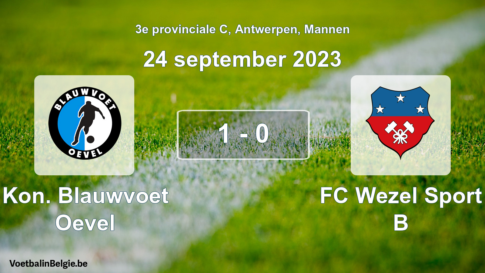 Gespeelde wedstrijd mannenvoetbal: Kon. Blauwvoet Oevel - FC Wezel Sport B 1 - 0 (24 september 2023)