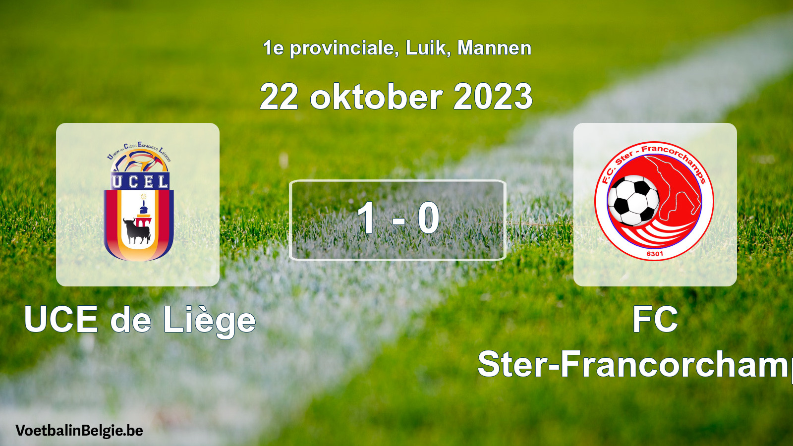 Gespeelde wedstrijd mannenvoetbal: UCE de Liège - FC Ster-Francorchamps 1 - 0 (22 oktober 2023)