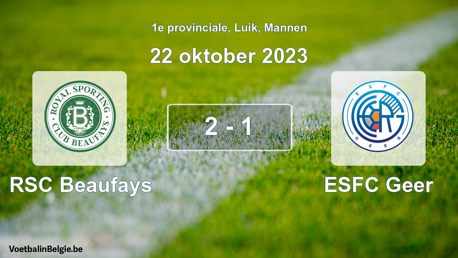 Gespeelde wedstrijd mannenvoetbal: RSC Beaufays - ESFC Geer 2 - 1 (22 oktober 2023)