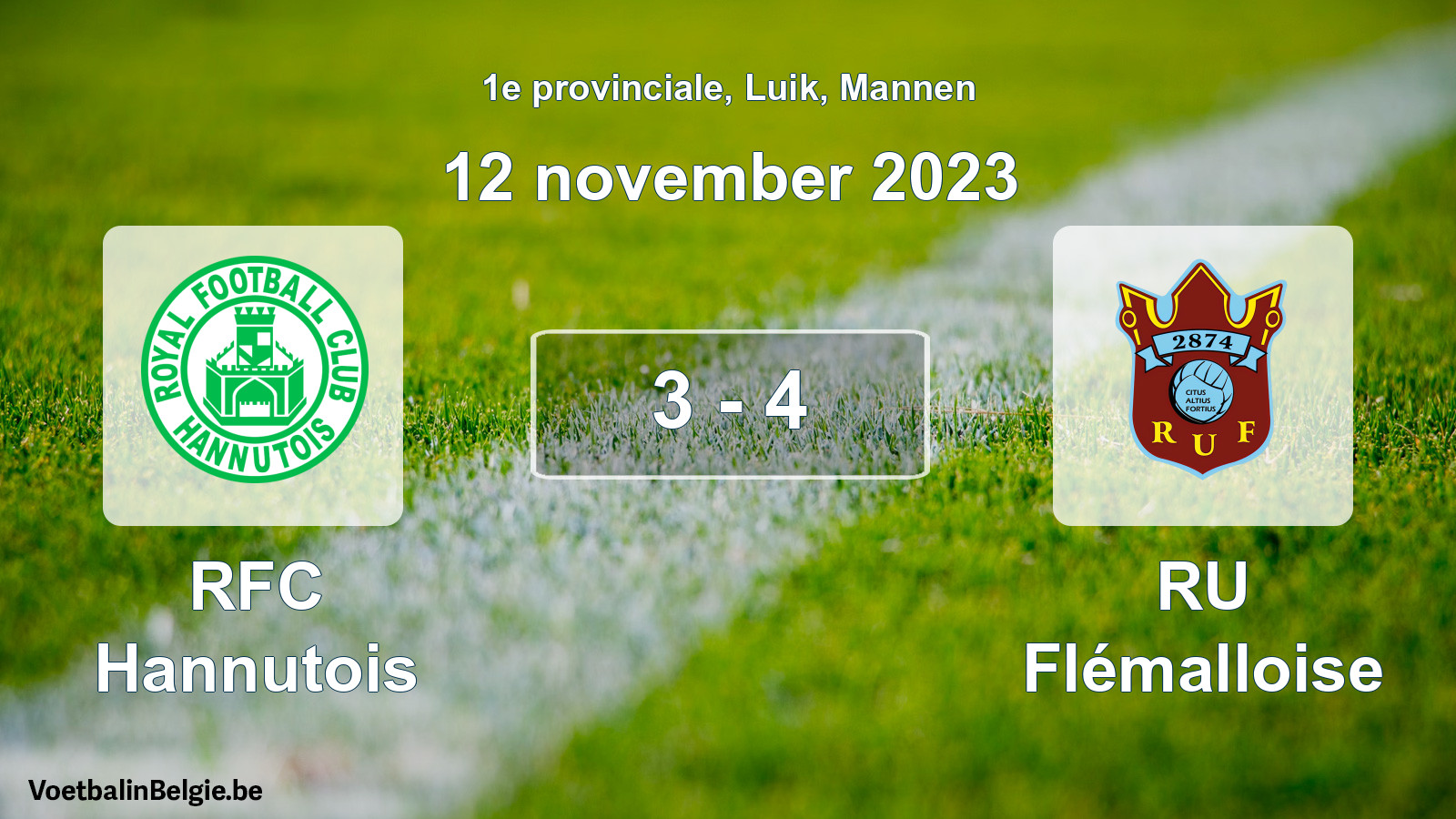 Gespeelde wedstrijd mannenvoetbal: RFC Hannutois - RU Flémalloise 3 - 4 (12 november 2023)