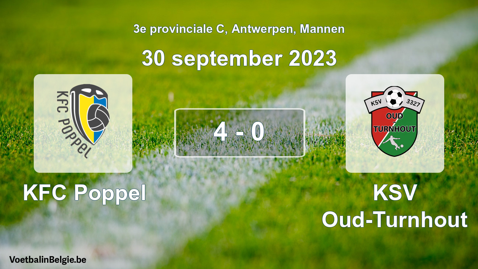 Gespeelde wedstrijd mannenvoetbal: KFC Poppel - KSV Oud-Turnhout 4 - 0 (30 september 2023)