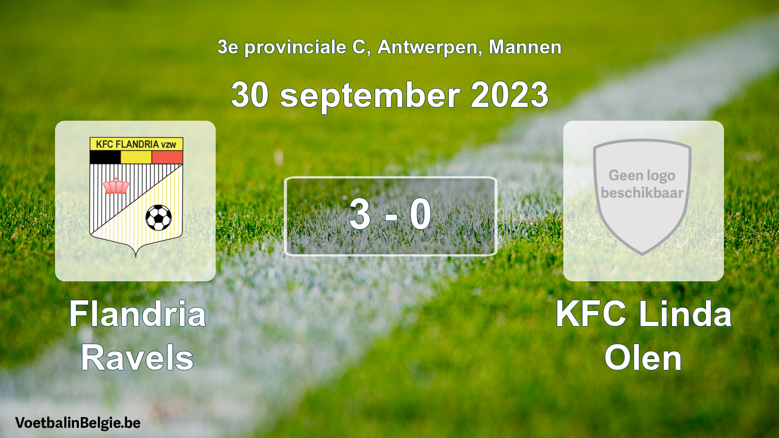 Gespeelde wedstrijd mannenvoetbal: Flandria Ravels - KFC Linda Olen 3 - 0 (30 september 2023)