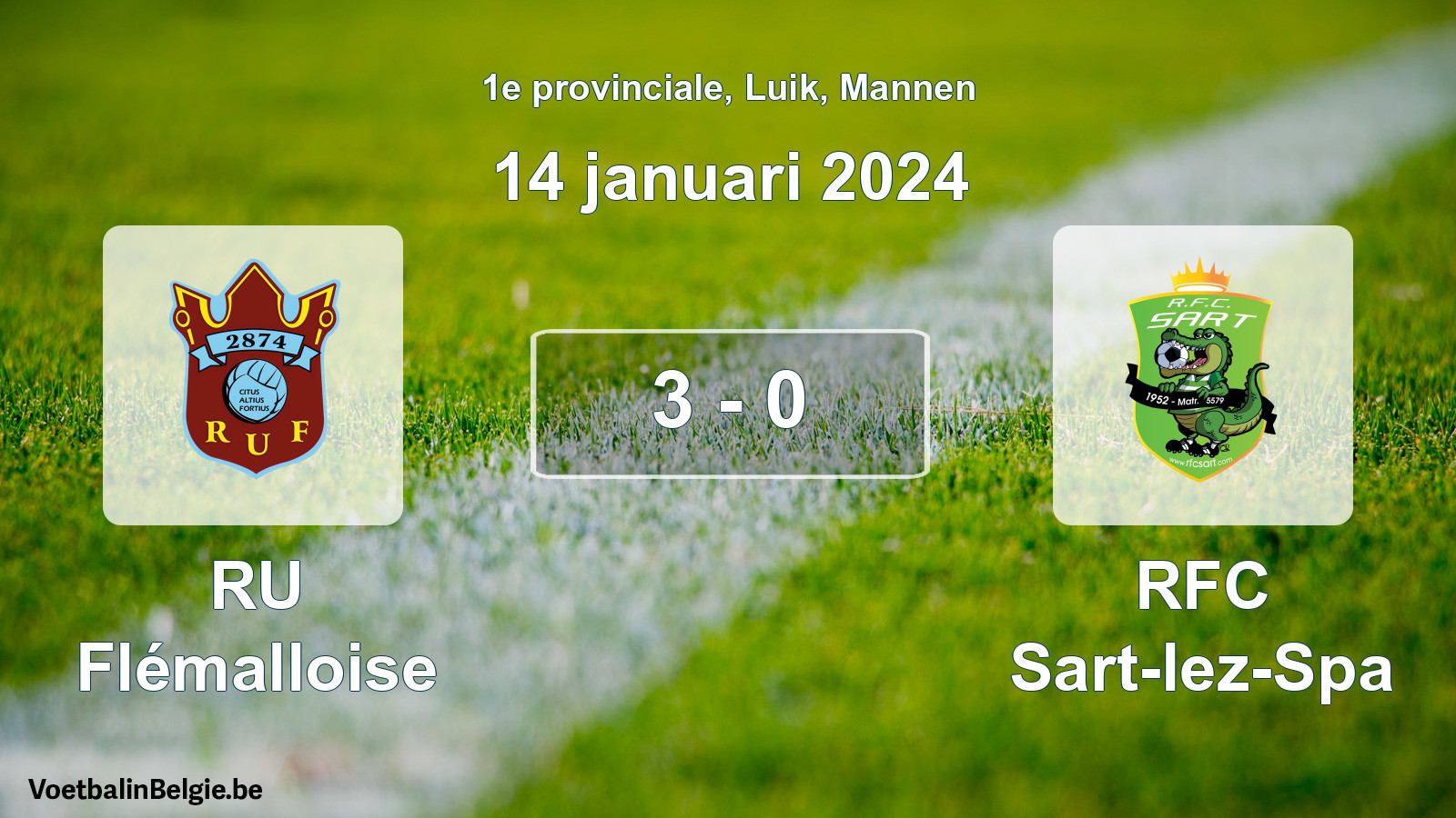 Gespeelde wedstrijd mannenvoetbal: RU Flémalloise - RFC Sart-lez-Spa 3 - 0 (14 januari 2024)