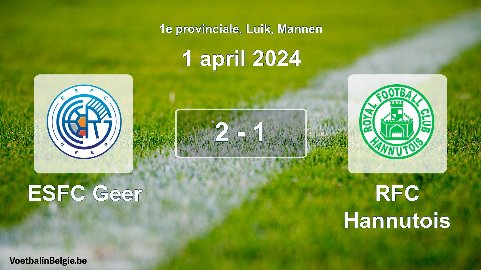 Gespeelde wedstrijd mannenvoetbal: ESFC Geer - RFC Hannutois 2 - 1 (1 april 2024)