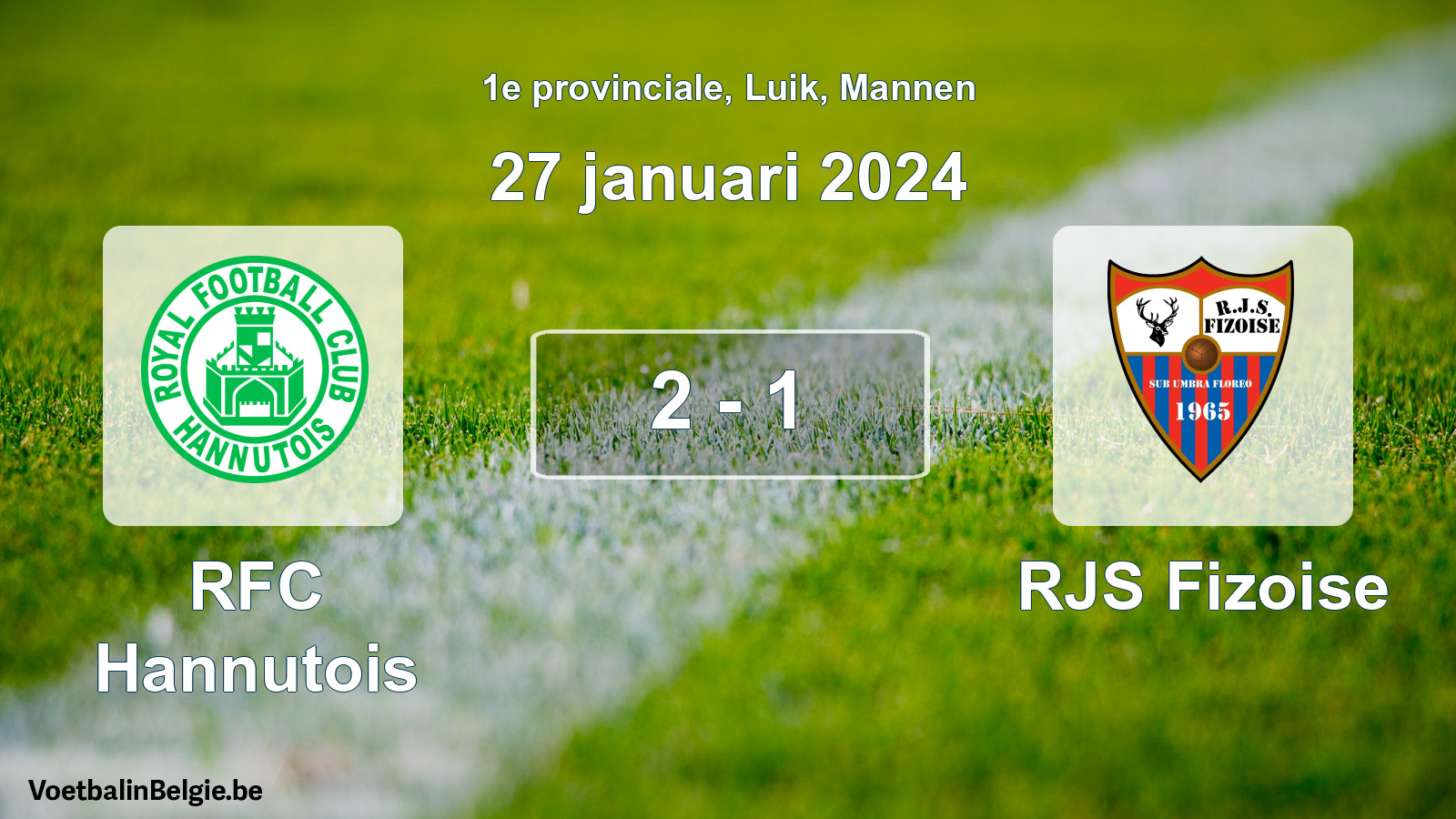 Gespeelde wedstrijd mannenvoetbal: RFC Hannutois - RJS Fizoise 2 - 1 (27 januari 2024)