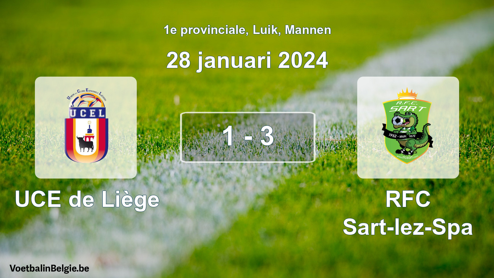 Gespeelde wedstrijd mannenvoetbal: UCE de Liège - RFC Sart-lez-Spa 1 - 3 (28 januari 2024)