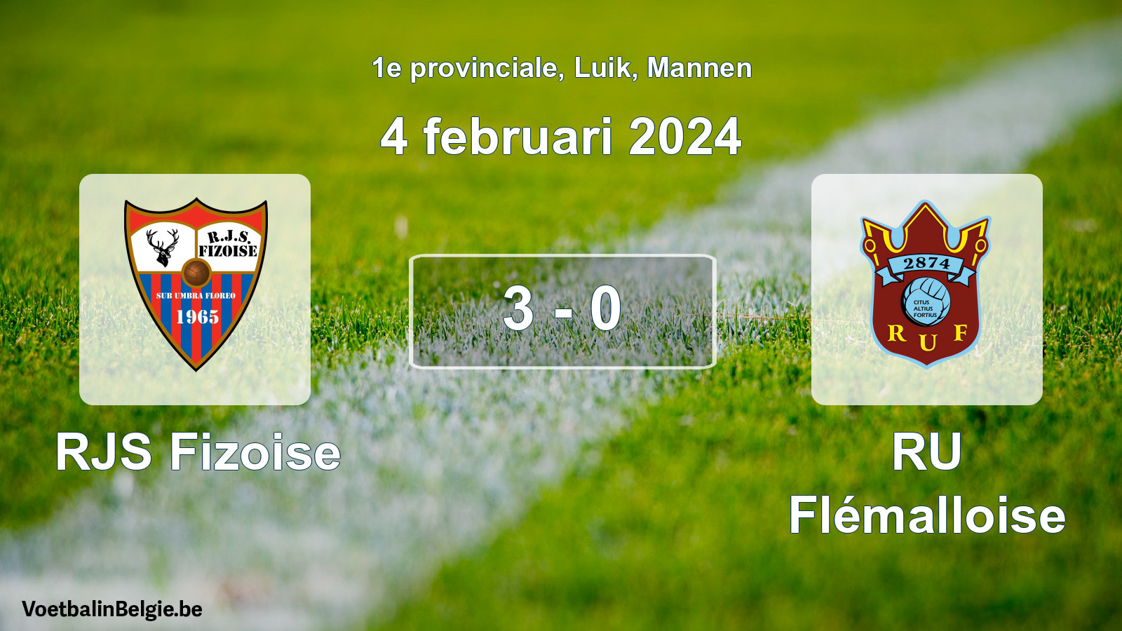 Gespeelde wedstrijd mannenvoetbal: RJS Fizoise - RU Flémalloise 3 - 0 (4 februari 2024)