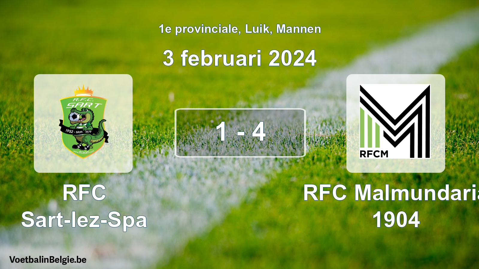 Gespeelde wedstrijd mannenvoetbal: RFC Sart-lez-Spa - RFC Malmundaria 1904 1 - 4 (3 februari 2024)