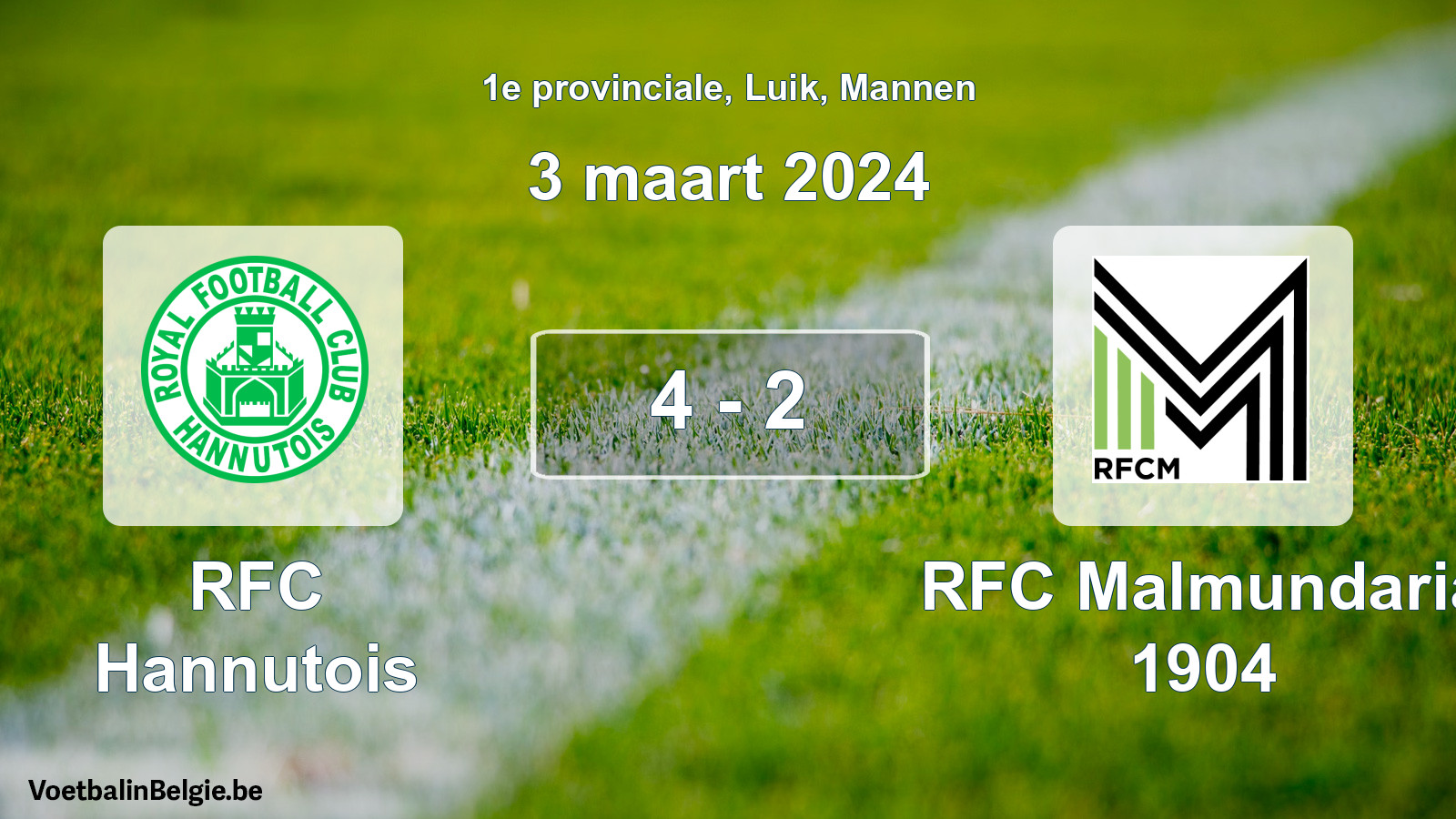 Gespeelde wedstrijd mannenvoetbal: RFC Hannutois - RFC Malmundaria 1904 4 - 2 (3 maart 2024)