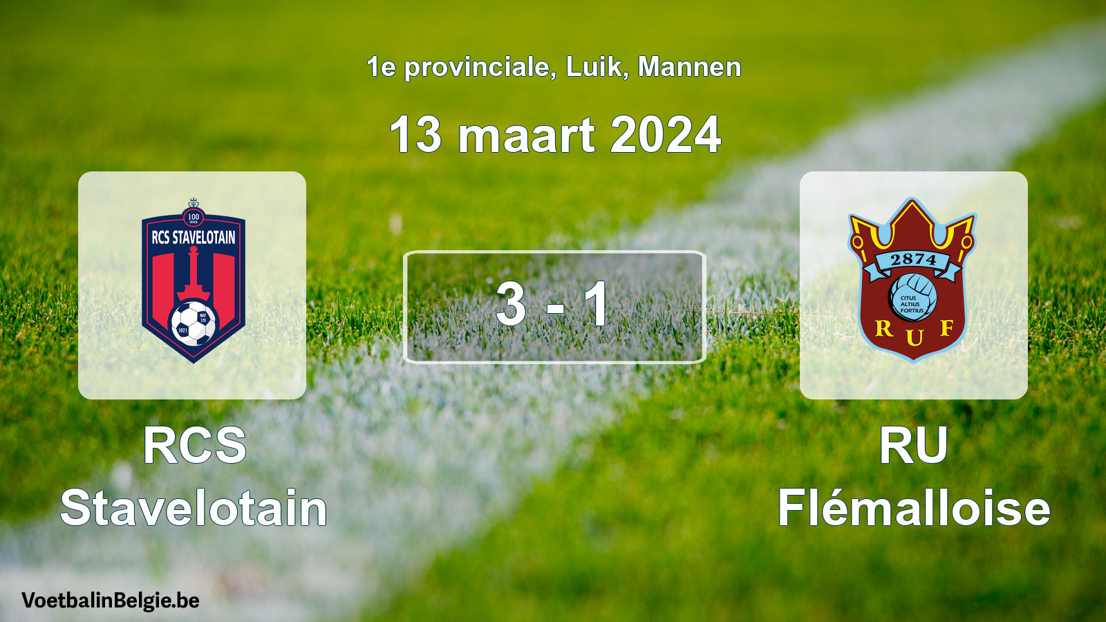 Gespeelde wedstrijd mannenvoetbal: RCS Stavelotain - RU Flémalloise 3 - 1 (13 maart 2024)