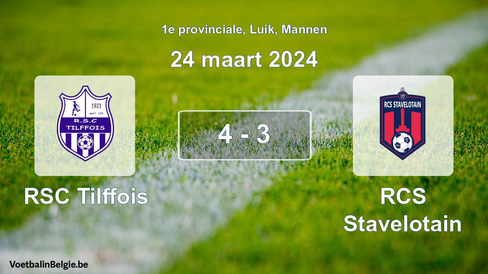 Gespeelde wedstrijd mannenvoetbal: RSC Tilffois - RCS Stavelotain 4 - 3 (24 maart 2024)