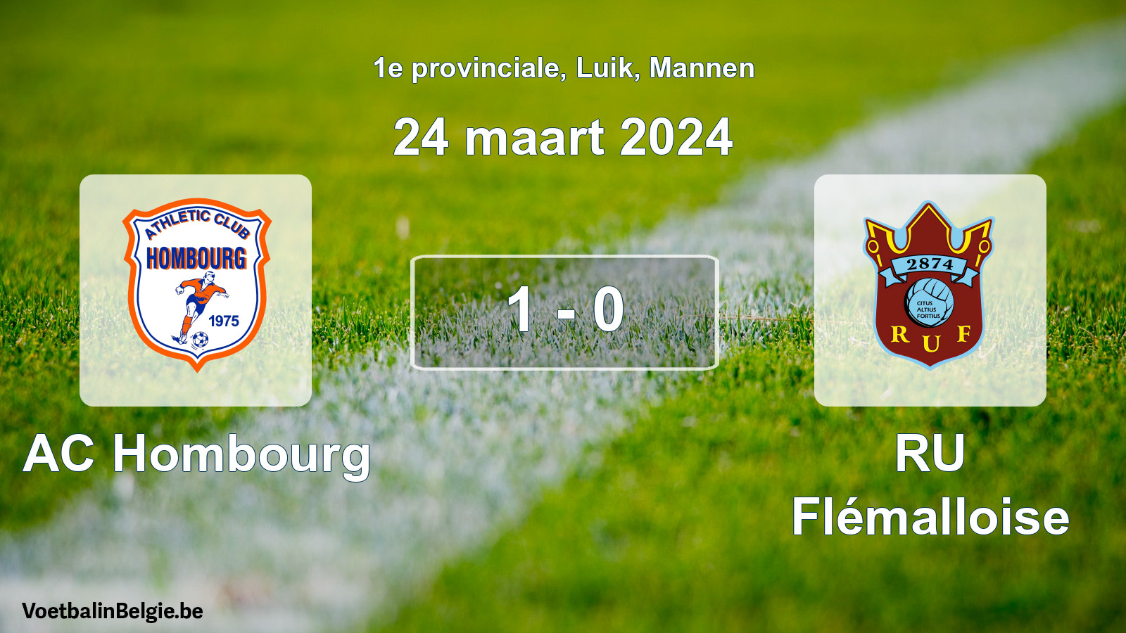 Gespeelde wedstrijd mannenvoetbal: AC Hombourg - RU Flémalloise 1 - 0 (24 maart 2024)
