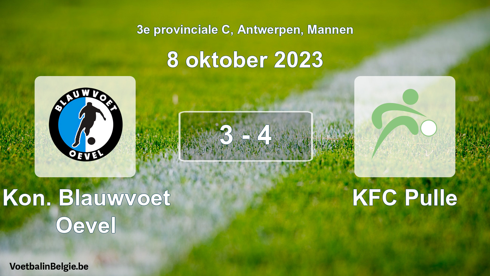 Gespeelde wedstrijd mannenvoetbal: Kon. Blauwvoet Oevel - KFC Pulle 3 - 4 (8 oktober 2023)