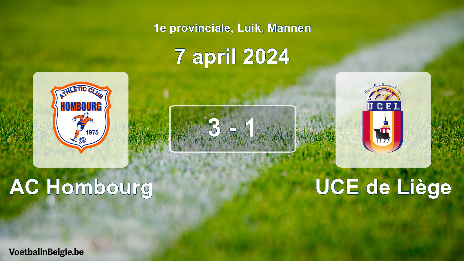 Played match men football: AC Hombourg - UCE de Liège 3 - 1 (7 April 2024)