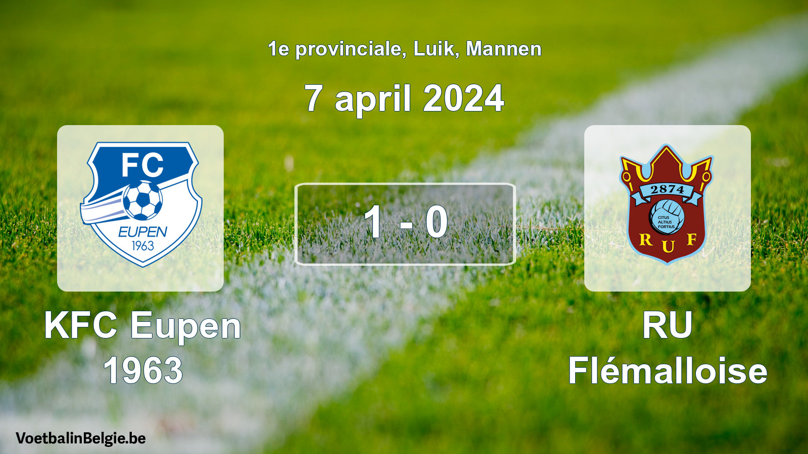Gespeelde wedstrijd mannenvoetbal: KFC Eupen 1963 - RU Flémalloise 1 - 0 (7 april 2024)