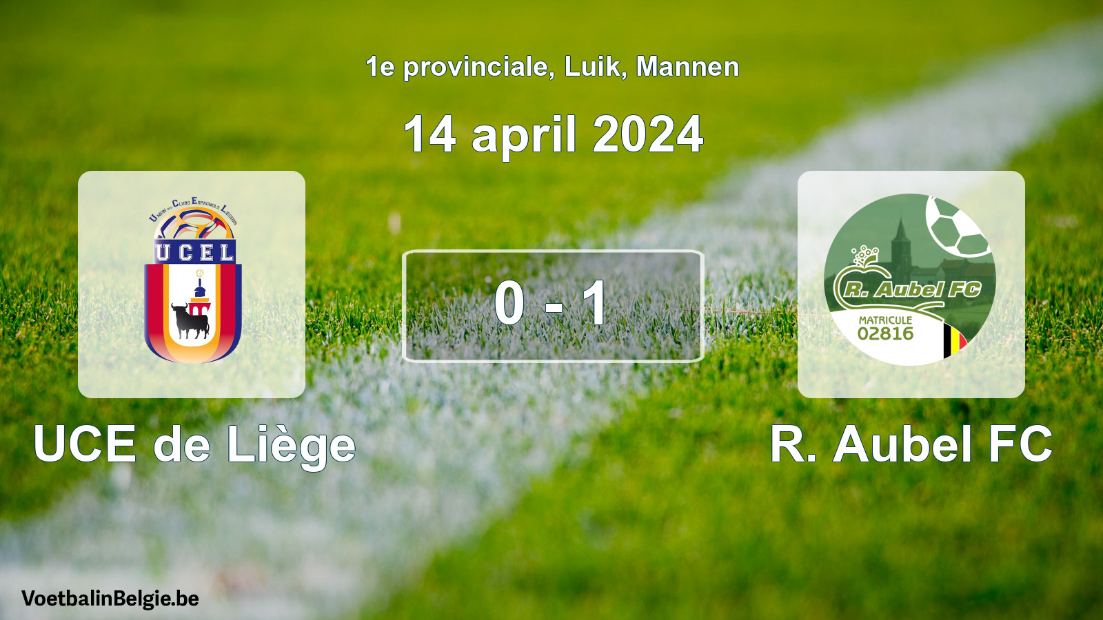 Gespeelde wedstrijd mannenvoetbal: UCE de Liège - R. Aubel FC 0 - 1 (14 april 2024)