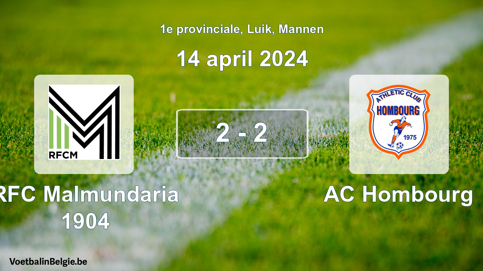 Gespeelde wedstrijd mannenvoetbal: RFC Malmundaria 1904 - AC Hombourg 2 - 2 (14 april 2024)