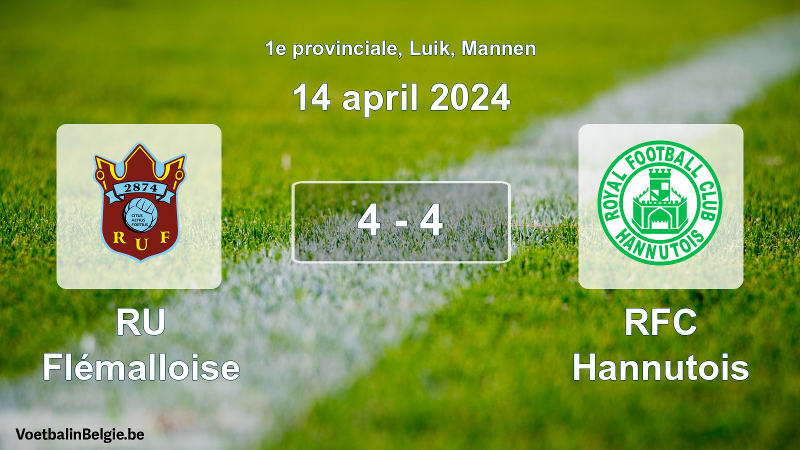 Gespeelde wedstrijd mannenvoetbal: RU Flémalloise - RFC Hannutois 4 - 4 (14 april 2024)