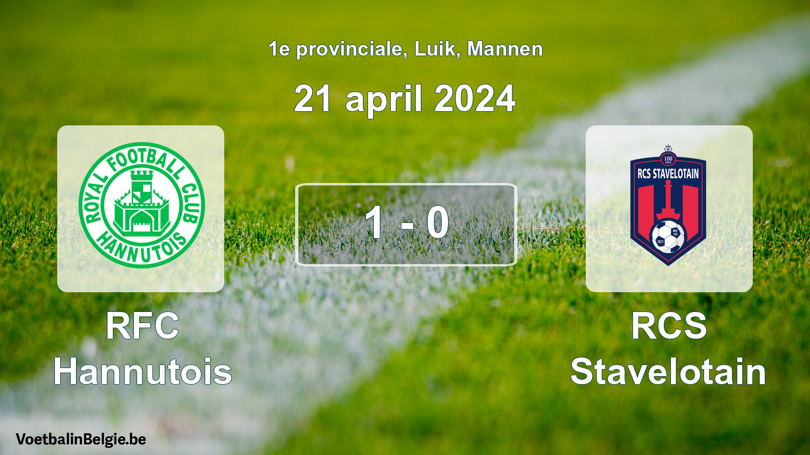 Gespeelde wedstrijd mannenvoetbal: RFC Hannutois - RCS Stavelotain 1 - 0 (21 april 2024)
