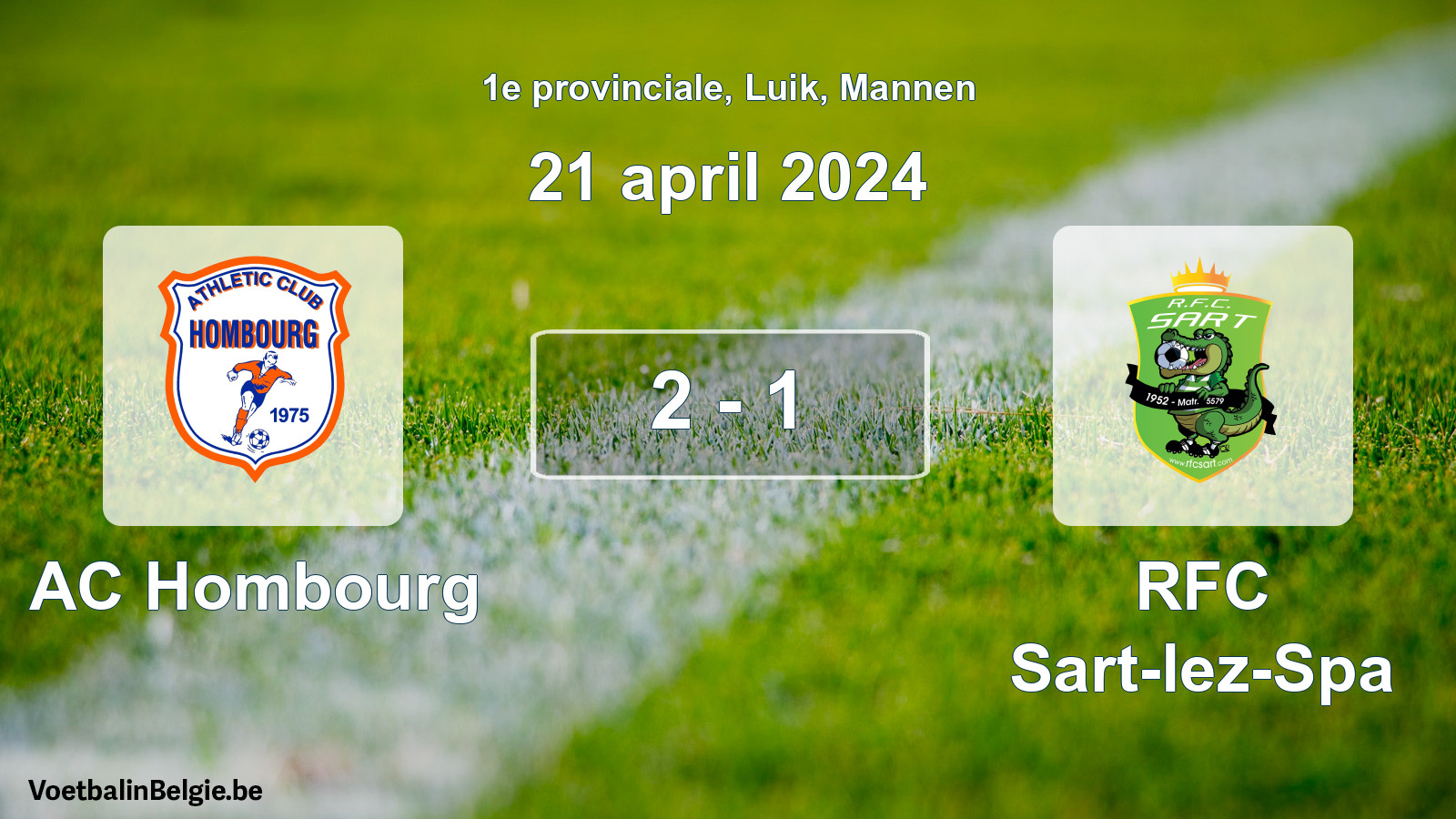 Gespeelde wedstrijd mannenvoetbal: AC Hombourg - RFC Sart-lez-Spa 2 - 1 (21 april 2024)