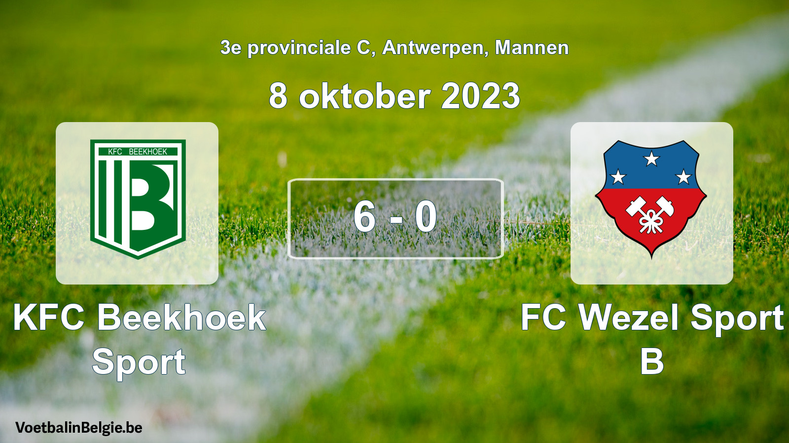 Gespeelde wedstrijd mannenvoetbal: KFC Beekhoek Sport - FC Wezel Sport B 6 - 0 (8 oktober 2023)