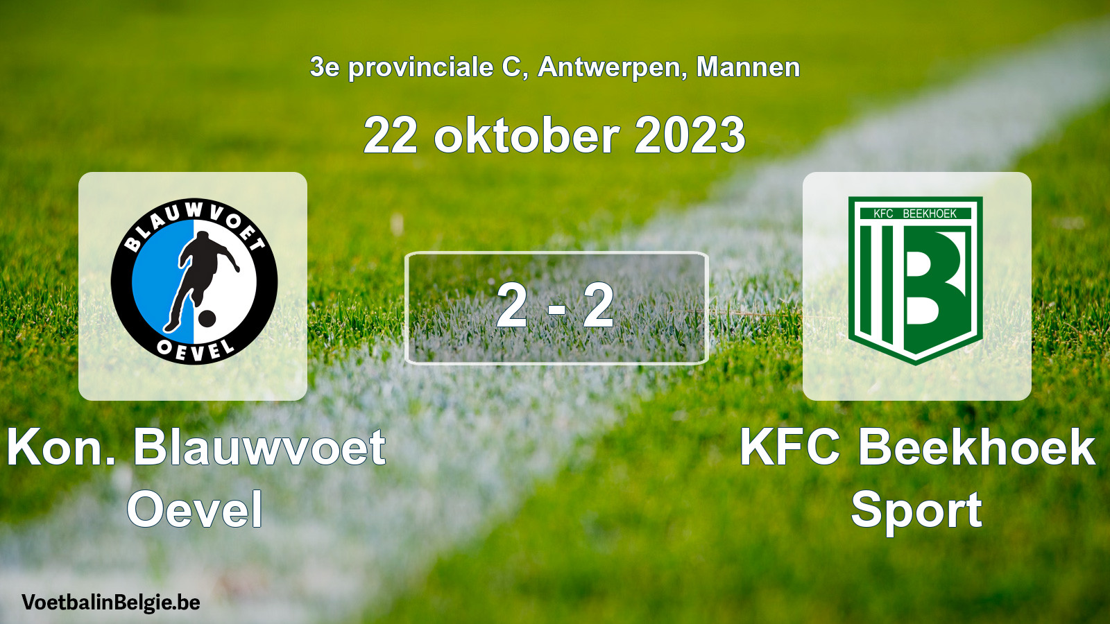 Gespeelde wedstrijd mannenvoetbal: Kon. Blauwvoet Oevel - KFC Beekhoek Sport 2 - 2 (22 oktober 2023)