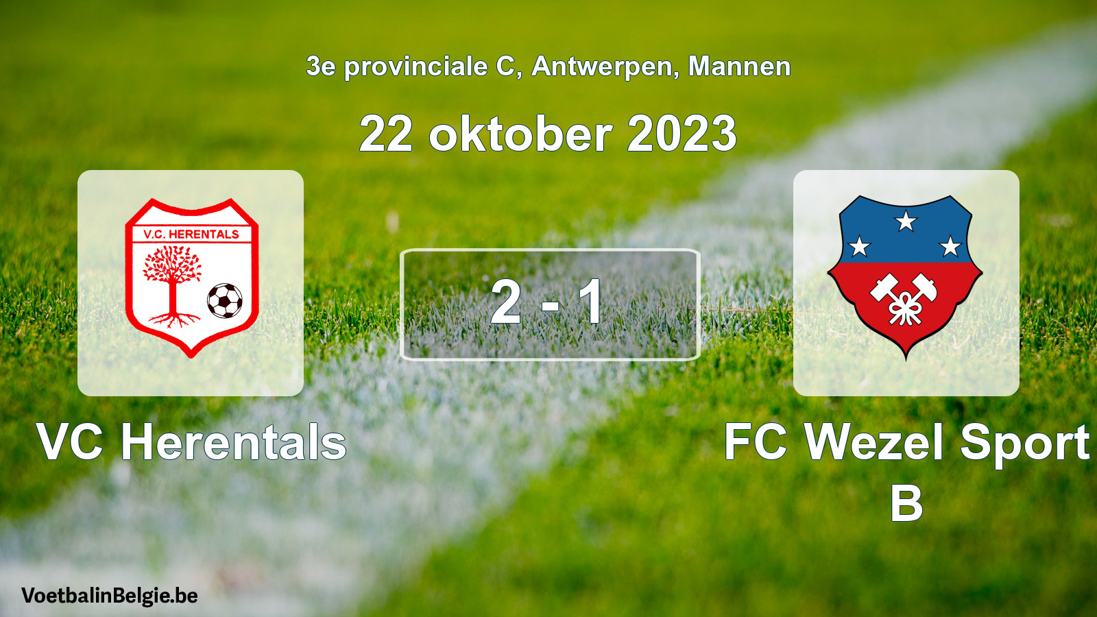 Gespeelde wedstrijd mannenvoetbal: VC Herentals - FC Wezel Sport B 2 - 1 (22 oktober 2023)