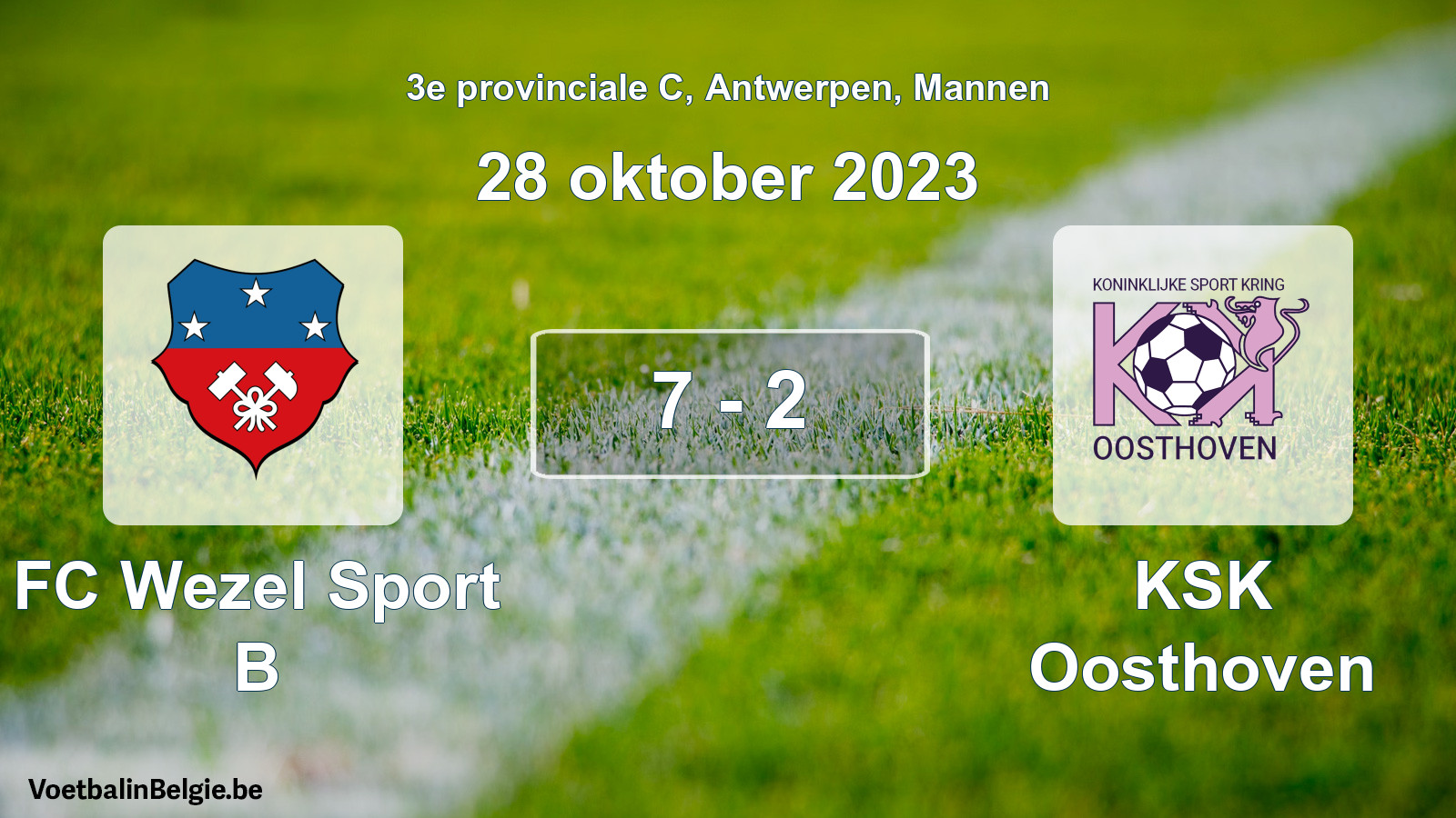 Gespeelde wedstrijd mannenvoetbal: FC Wezel Sport B - KSK Oosthoven 7 - 2 (28 oktober 2023)