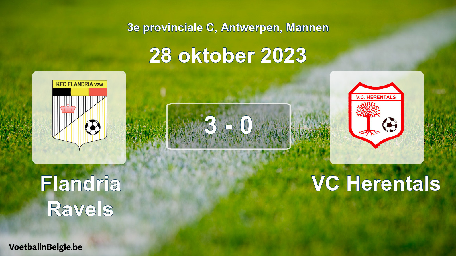 Gespeelde wedstrijd mannenvoetbal: Flandria Ravels - VC Herentals 3 - 0 (28 oktober 2023)