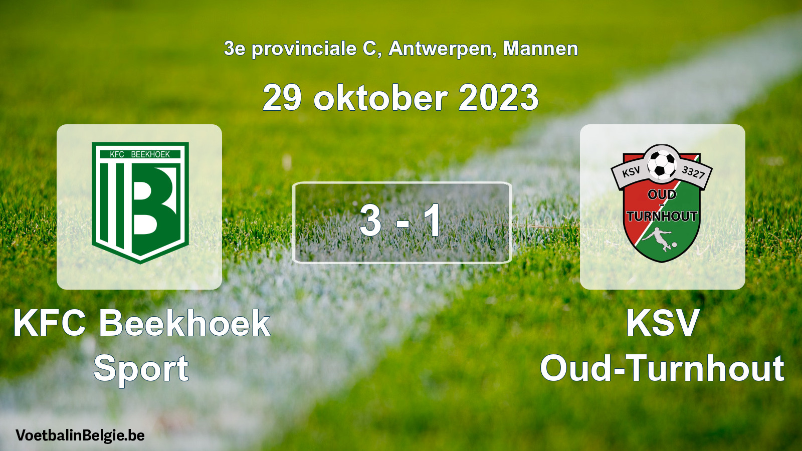 Gespeelde wedstrijd mannenvoetbal: KFC Beekhoek Sport - KSV Oud-Turnhout 3 - 1 (29 oktober 2023)