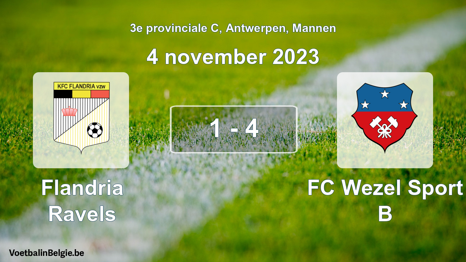 Gespeelde wedstrijd mannenvoetbal: Flandria Ravels - FC Wezel Sport B 1 - 4 (4 november 2023)